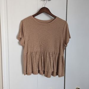 Tan Peplum T-Shirt Top, Size L